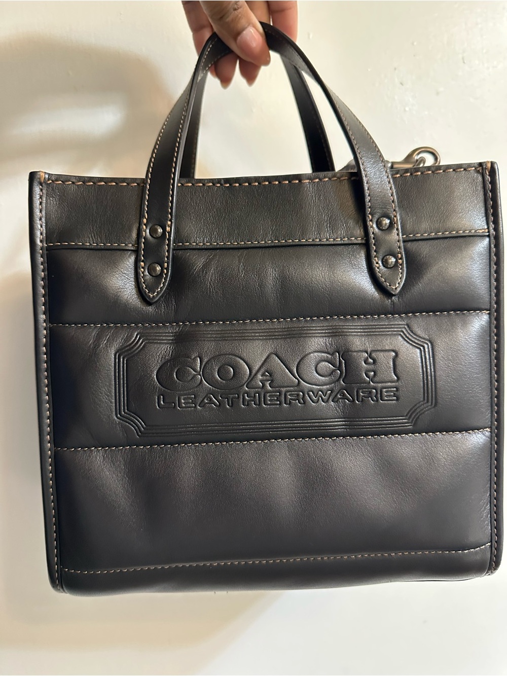 Coach Black Leatherware Embossed Field Tote 22